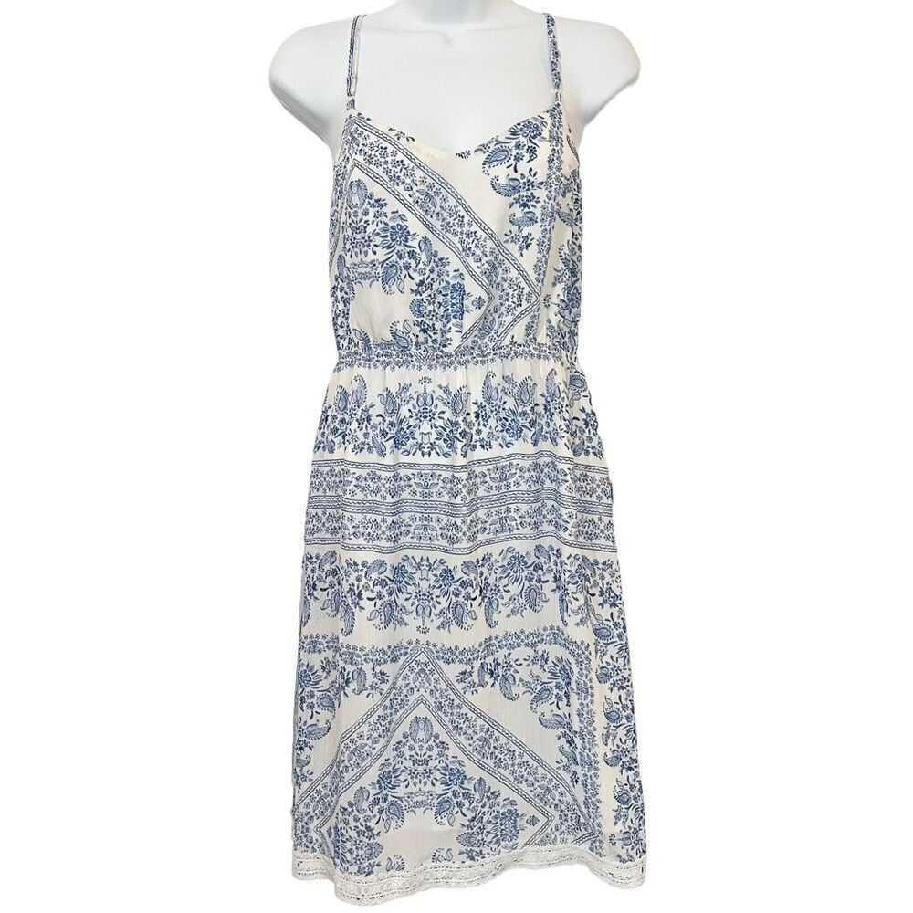 Lamer Women’s Blue White Paisley Mini Dress Medium
